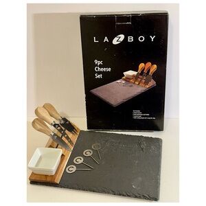 La-Z-Boy 9pc Cheese Serving Set Slate Board Knives Picks Bowl Charcuterie